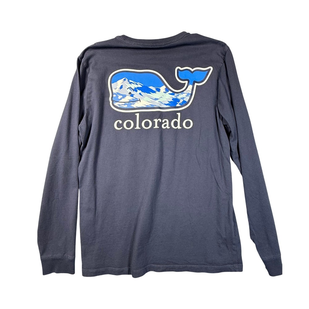 Vineyard Vines Colorado Mountain Whale Long Sleeve Pocket T-Shirt Medium Navy
